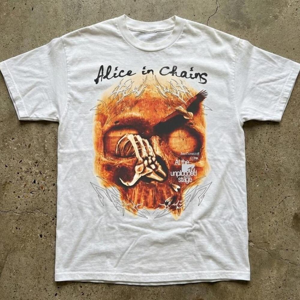 Alice In Chains Mtv Unplugged T Shirt Skull And Crow Graphic White Tee